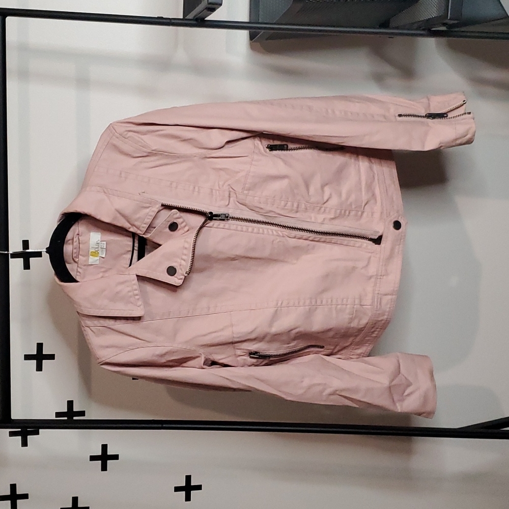 Boden brand pink denim biker jacket size 8
